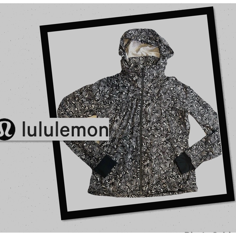 Lululemon - Gather Me Slightly Jacket Womens Sz 8 Black & White Packable Hood